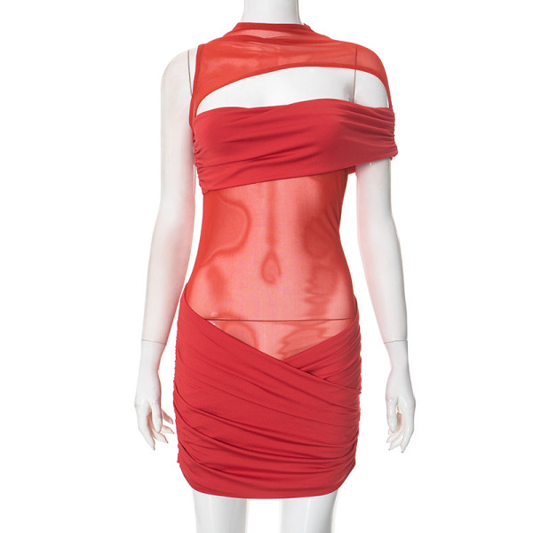 Round neck pullover hollow waist bag hip dress