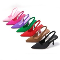 Large high-heeled sandals with toe cap, empty back strap, shallow mouth, slim heels, and high heels