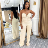Sexy strapless solid color jumpsuit slim fit pants CY901979