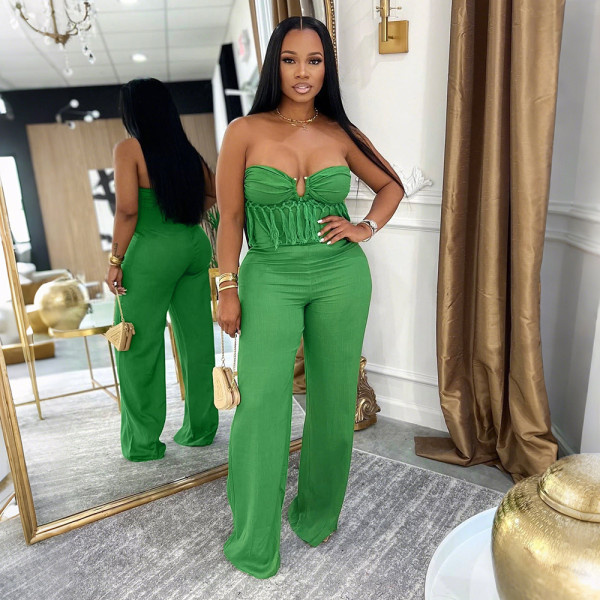 Sexy strapless solid color jumpsuit slim fit pants CY901979