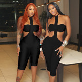 Neck tied, strapless, backless, tight fitting jumpsuit shorts two-piece set