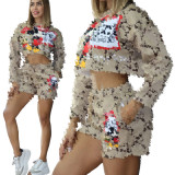 Printed long sleeved shorts set