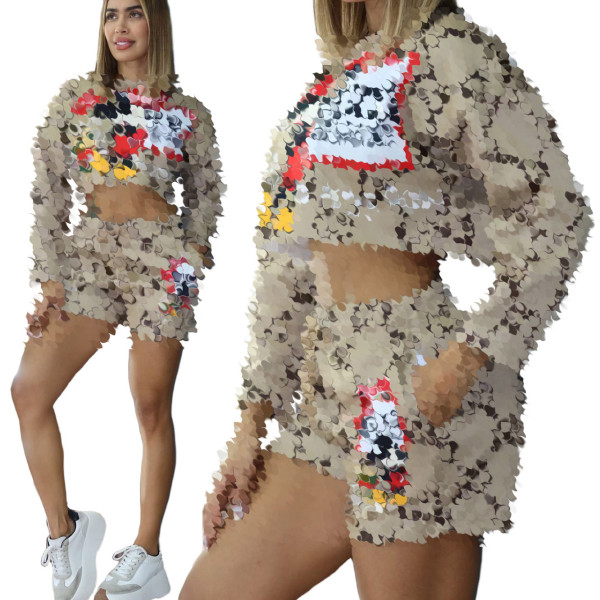 Printed long sleeved shorts set
