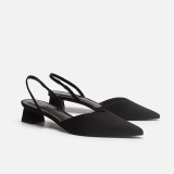Large pointed square heel sandals with high heels and thin straps, single shoes