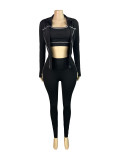 I-shaped vest zipper thumb button long sleeved tight pants 3-piece set