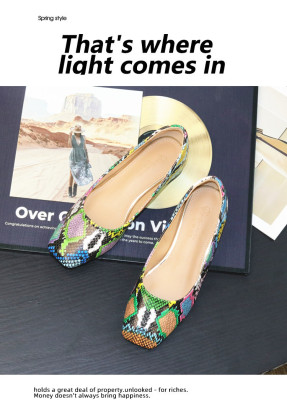 Square toe shallow mouth single shoe snake pattern thick heel plus size women's shoes