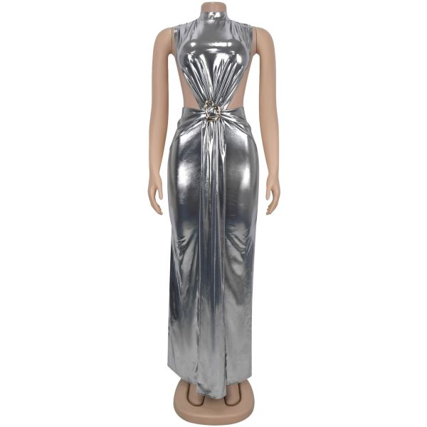 High neck bag arm split dress