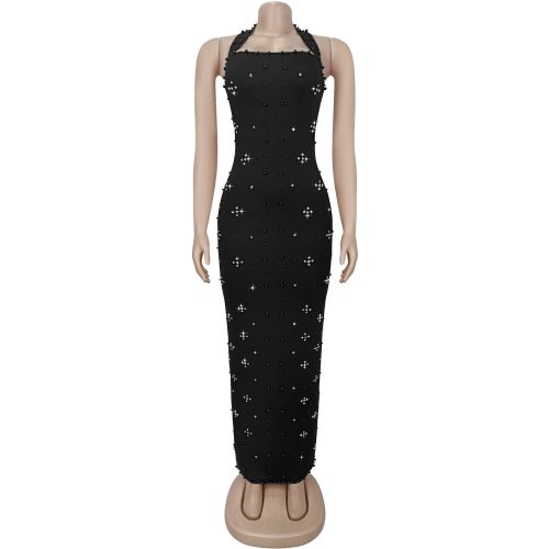 Hanging neck hot stamping diamond bubble bead wrapped buttocks dress