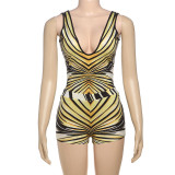 Low cut sleeveless backless top and shorts set