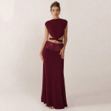 Backless top patchwork long skirt set
