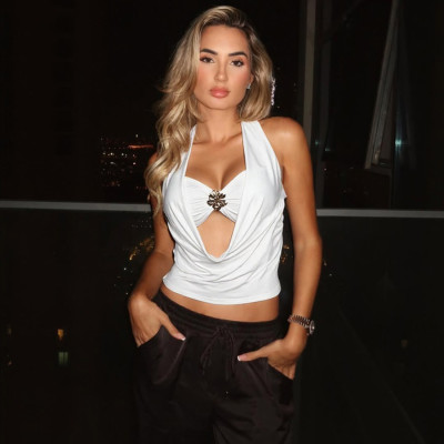 Sleeveless hanging neck hollow out backless high waisted short top