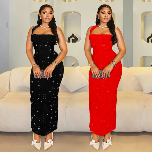 Hanging neck hot stamping diamond bubble bead wrapped buttocks dress