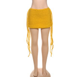 High waisted tight knit tassel wrapped skirt