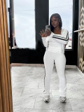 Splicing striped yoga suit zipper long sleeved jacket strapless three piece set