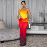 Waist revealing gradient dress, one shoulder dress