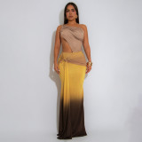 Waist revealing gradient dress, one shoulder dress