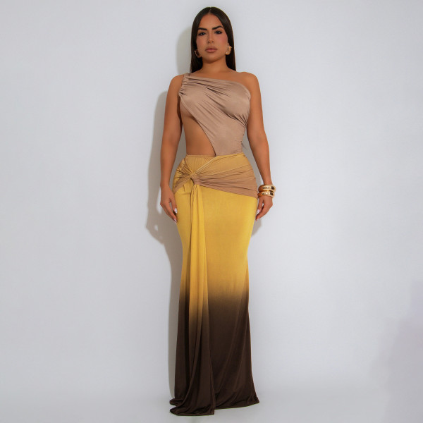Waist revealing gradient dress, one shoulder dress
