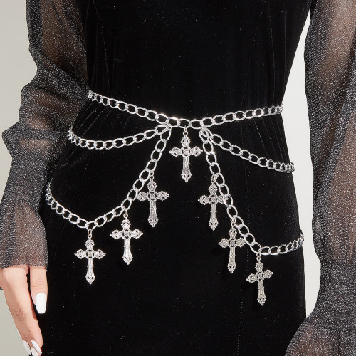 Hollow out cross pendant, wave side swing chain, waist chain