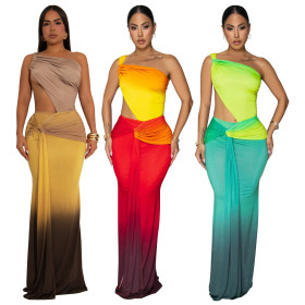 Waist revealing gradient dress, one shoulder dress
