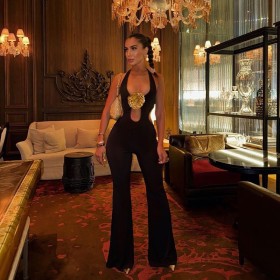 3D flower hanging neck jumpsuit