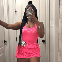 Letter hot diamond wide shoulder strap vest three part cake skirt pants set Letter hot diamond wide shoulder strap vest three part cake skirt pants set