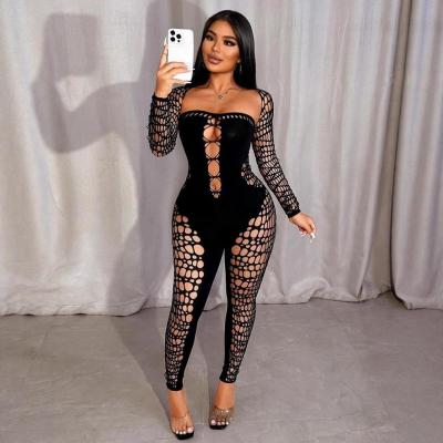 Shawl long sleeved hollow jumpsuit