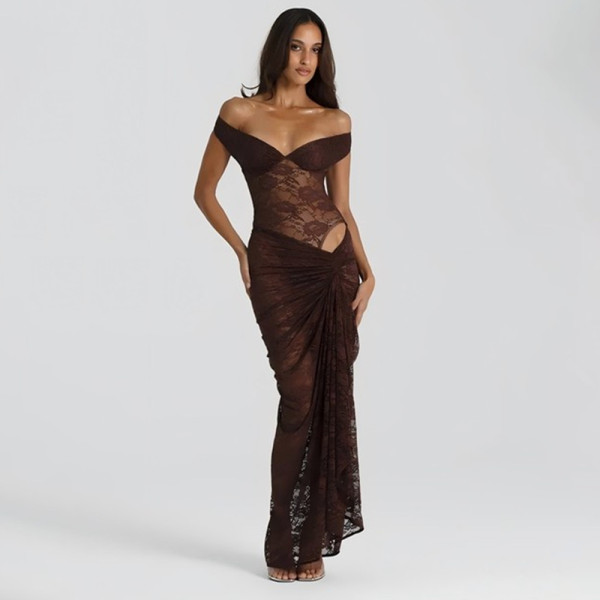 Strapless and backless lace jumpsuit, half skirt, pleated long skirt set