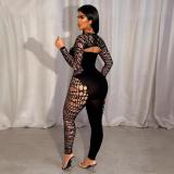 Shawl long sleeved hollow jumpsuit