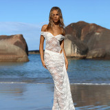 Strapless and backless lace jumpsuit, half skirt, pleated long skirt set