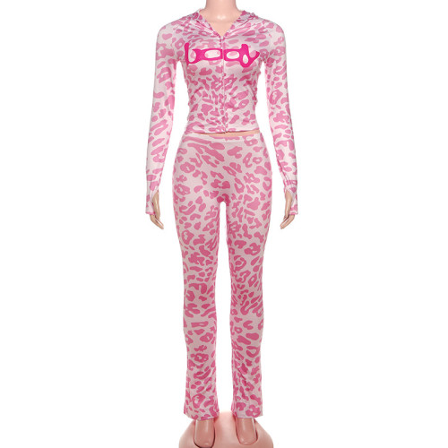 Hooded camouflage printed long sleeved pants two-piece set K25S77542