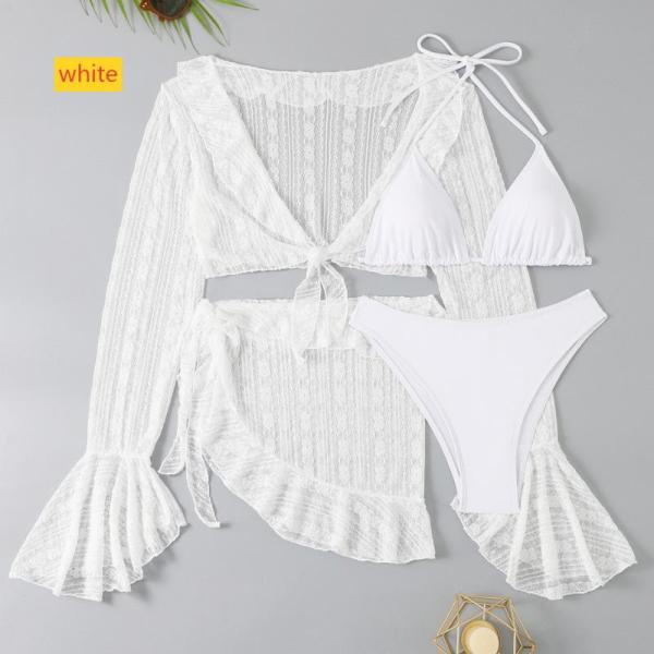 Long sleeved hoodie, sand four piece set, ruffled swimsuit