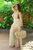 Hanging neck irregular slit jumpsuit pants