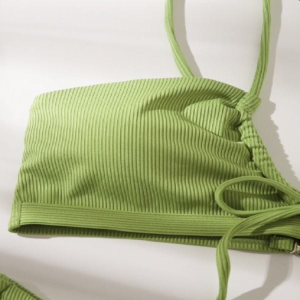 Hanging neck drawstring bikini swimsuit