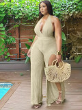 Hanging neck irregular slit jumpsuit pants