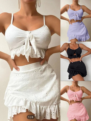 Beach skirt bikini three piece swimsuit set