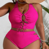 Solid color camisole lace up oversized high waisted bikini