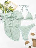Hanging neck mesh skirt three piece set split swimsuit