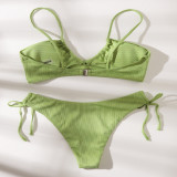 Hanging neck drawstring bikini swimsuit
