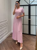 Round neck nail bead hollow short sleeved knitted dress