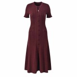 Knitted single breasted hollow out long skirt
