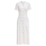 Knitted single breasted hollow out long skirt