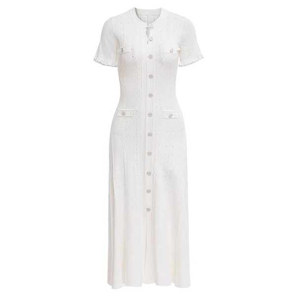 Knitted single breasted hollow out long skirt