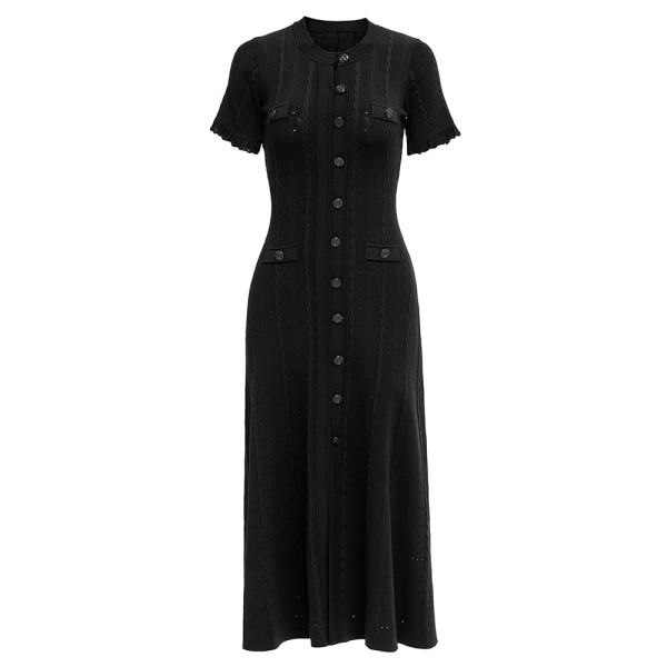 Knitted single breasted hollow out long skirt