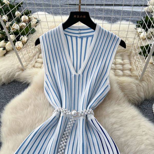 Sleeveless Knitted Striped Dress
