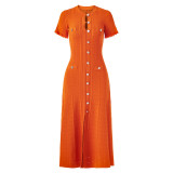 Knitted single breasted hollow out long skirt