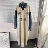 Cowboy patchwork knitted fake two-piece lapel dress