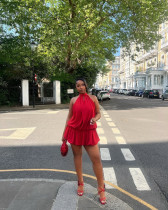 Sleeveless lace up backless short suspender dress