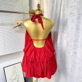 Sleeveless lace up backless short suspender dress