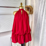 Sleeveless lace up backless short suspender dress
