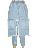 Wear and tear denim pants with holes, loose Harun pants